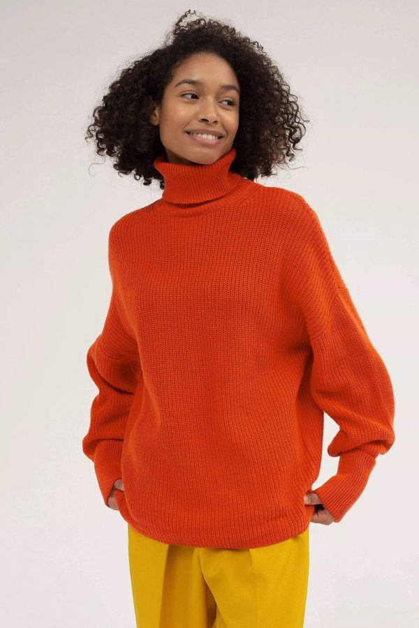 New arrivals high collar solid color lantern-sleeve knitwear pullover knitted sweater