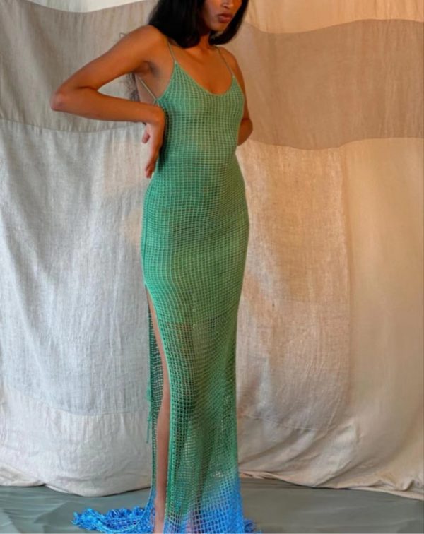 Women clothing sexy sleeveless backless holiday outfits hollow out beachwear lace up knitted summer maxi dress