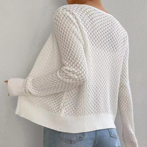 Trending fashion women casual High quality lace up knitwear hollow out long sleeve sweater cardigan coat