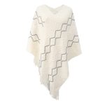 Fall Winter Fashion Women Casual Knitwear cape coat shawl cloak striped knitted sweaters with tassel