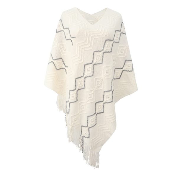 Fall Winter Fashion Women Casual Knitwear cape coat shawl cloak striped knitted sweaters with tassel
