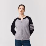 Knitwear round neck Four stripes sweaters coat oversize women casual single-breasted cardigans