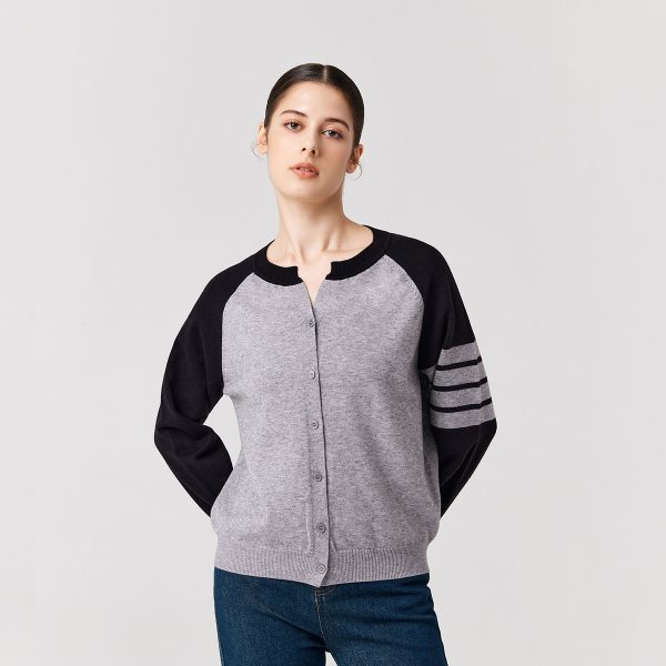 Knitwear round neck Four stripes sweaters coat oversize women casual single-breasted cardigans