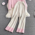New arrivals women elegant single-breasted cardigans knit high waist pants set color blocking 2 piece matching outfits