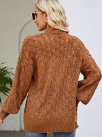 2026 new arrivals loose lazy style long sweater coat women fashion pure color design sense hollow out knitted cardigan