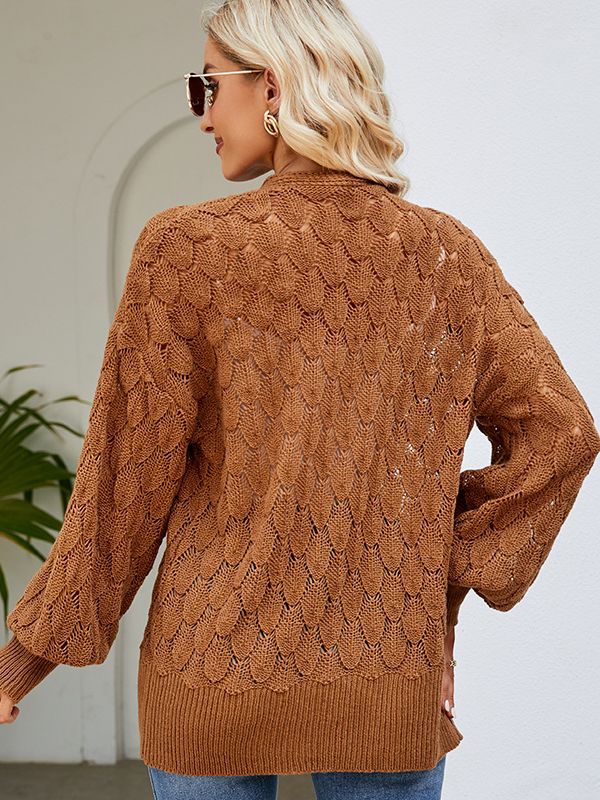 2026 new arrivals loose lazy style long sweater coat women fashion pure color design sense hollow out knitted cardigan
