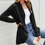 Autumn winter solid color pleated knitted long sleeve sweater coat women elegant cardigan