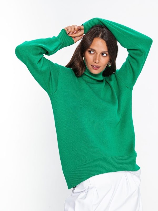 High quality elegant rolled collar knitwear temperament commuter pullover ladies jumpers turtleneck women loose sweaters