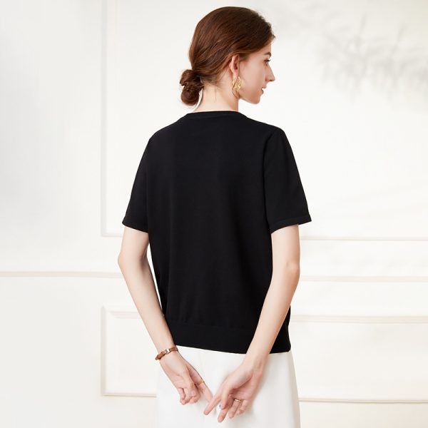 New Arrivals casual crew neck butterfly jumpers women Hot drill short sleeve pullover sweaters