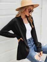 Autumn winter solid color pleated knitted long sleeve sweater coat women elegant cardigan