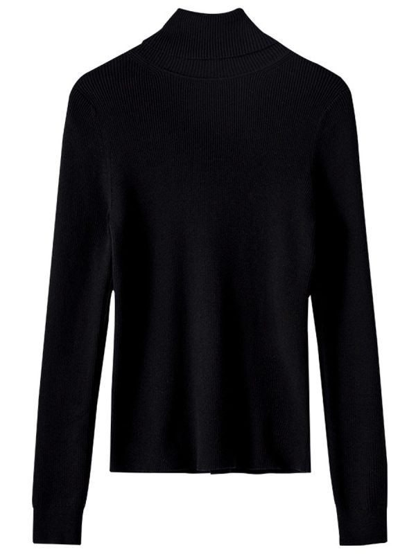 Fall winter casual rolled neck knit top plain color sweaters women slim long sleeve pullover warm knitwear