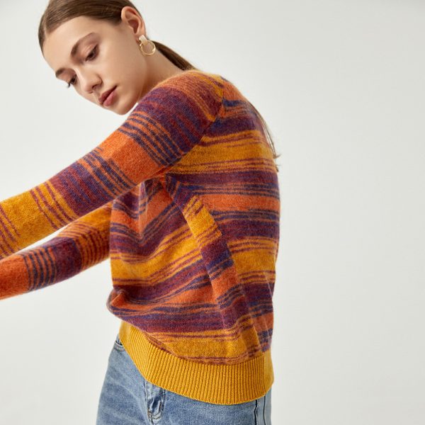 autumn winter thicken tie-dye printed crew neck knitwear long sleeve slim fit casual knit baby mohair sweaters