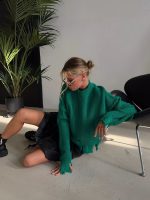 2026 Latest design crew neck ripped sweaters oversize wool knit tops elegant solid color mujer jumpers