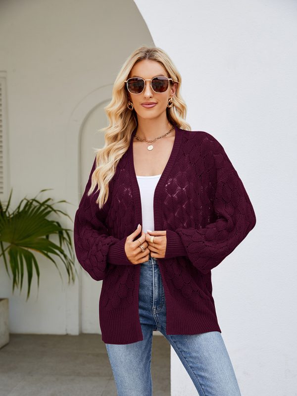 2026 new arrivals loose lazy style long sweater coat women fashion pure color design sense hollow out knitted cardigan