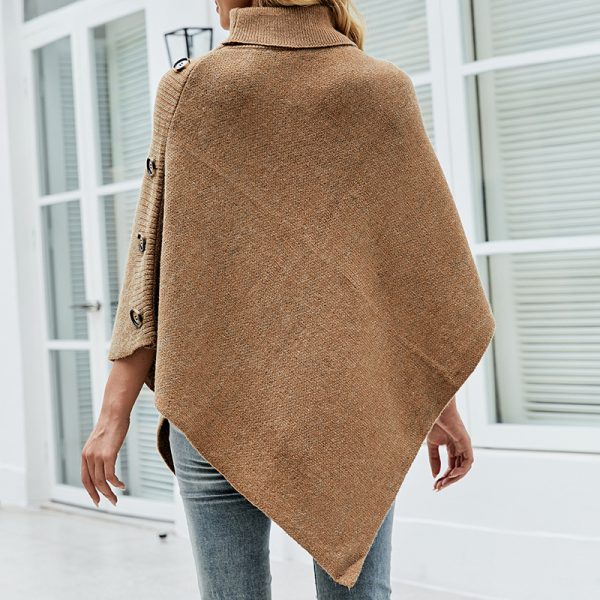 New Arrival warm sleeve cape women knitted poncho Shawl pullover cloak solid color high neck sweater coat
