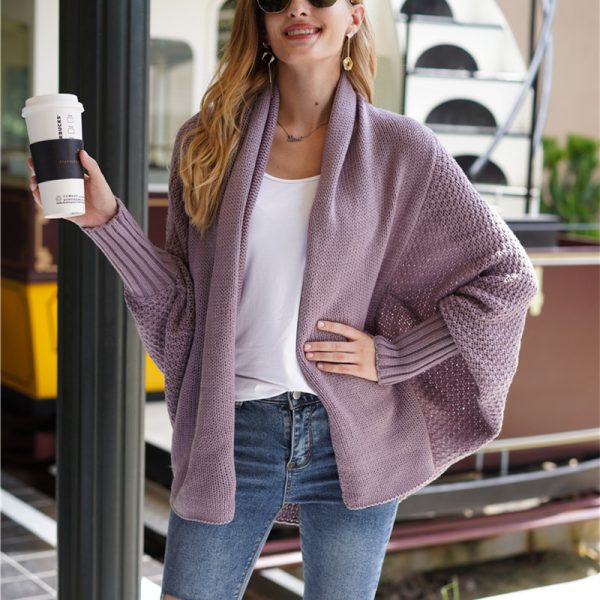 women fashion solid color elegant sweaters coat plus size batwing sleeve oversize cardigans