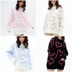 Hot selling Casual Valentine's Day Long Sleeve Knitwear Color Blocking Knitted Loose Heart Pullover Women Sweater