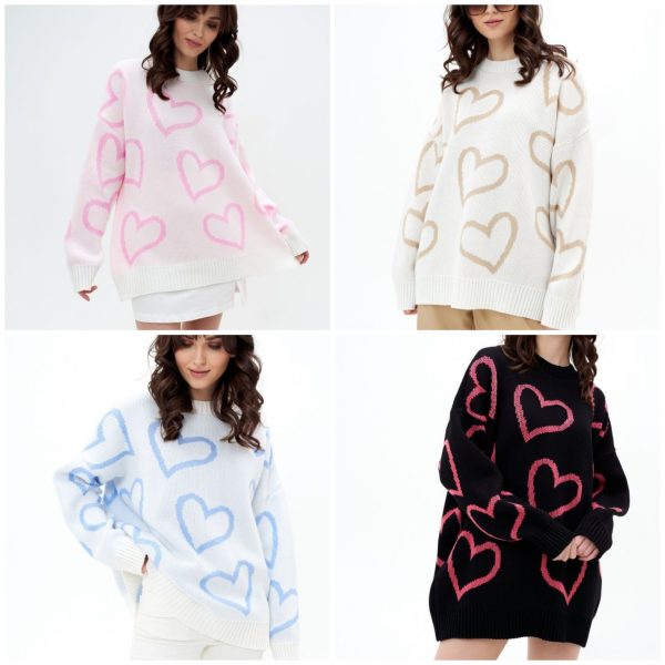 Hot selling Casual Valentine's Day Long Sleeve Knitwear Color Blocking Knitted Loose Heart Pullover Women Sweater