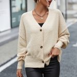 Fall winter V-neck single-breasted button solid color knitwear oversize casual women cardigan sweater