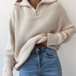 Fashion Women turn down collar Half Zipper knitted loose casual knitwear fall winter sweaters