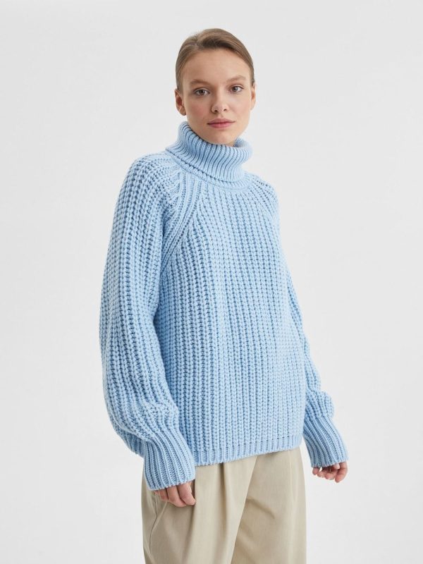 women acrylic high neck knitted tops long sleeve solid color pullover casual sweater
