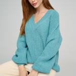 casual knitwear solid color v neck pullover elegant streetwear loose women lantern sleeve sweaters
