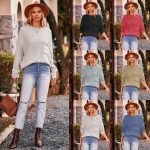 Knitwear bat sleeves round neck casual loose pullover women pure color sweaters with pockets