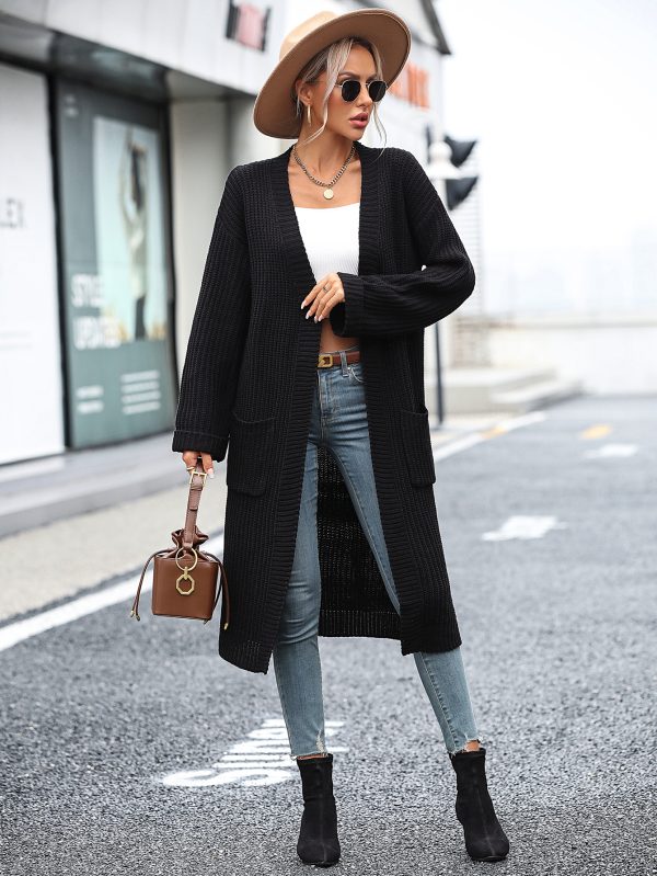 2026 Long Sleeve knitwear fall winter solid color loose women knitted cardigan sweater with pockets