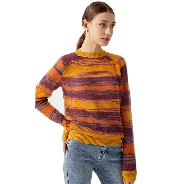 autumn winter thicken tie-dye printed crew neck knitwear long sleeve slim fit casual knit baby mohair sweaters