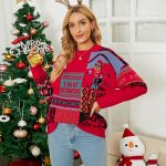 Clothing Festival cable Fawn jacquard knitwear Geometric crewneck pullover Christmas sweaters
