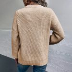 round neck solid color knitwear women lantern sleeve casual pullover sweaters