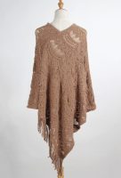 New Arrival Mid-length crocheted hollow out irregular tassel capes knitted pullover sweater women's shawl