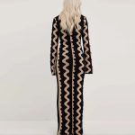High quality Round neck wavy stripes knitwear color contrast flared sleeves wool slim fit elegant maxi knitted long dres