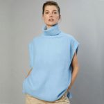 Autumn Winter rolled collar sweaters pure color oversize knit vest sleeveless thicken jumpers women 2026