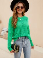 Autumn winter basic jumpers hollow out see through knitwear round neck casual pullover solid color sweaters for women