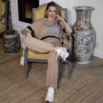 short sleeve round neck color blocking sweaters twinset wide leg 2 piece pants set summer women