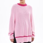 clothing autumn winter o neck oversize jumpers pullover elegant side split stripe sweaters for women