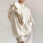 pure color puff sleeve women knitwear elegant pullover double layer cable knit top knitted sweater