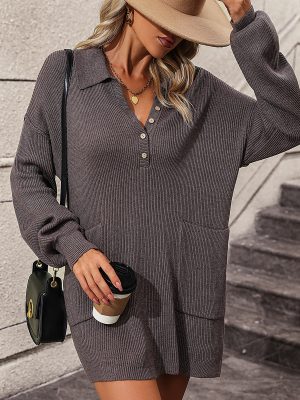 Knitwear spring fall elegant casual Long hoodie cashmere knit dress women 2026