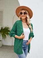 2026 new arrivals loose lazy style long sweater coat women fashion pure color design sense hollow out knitted cardigan