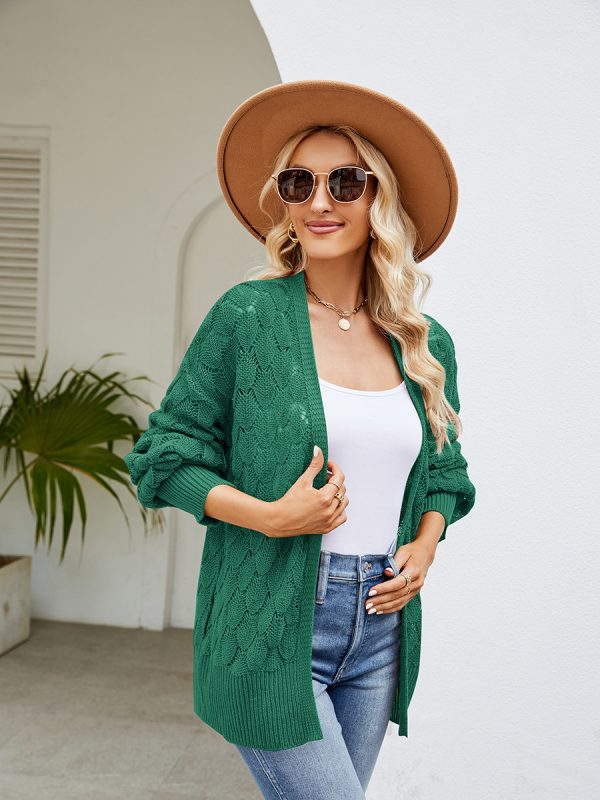 2026 new arrivals loose lazy style long sweater coat women fashion pure color design sense hollow out knitted cardigan