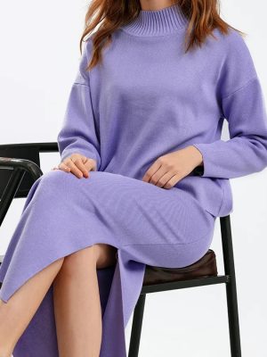 autumn winter casual loose knitted dress high waist side split two piece skirts set elegant women sweater outfits