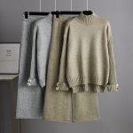 Trending Fashion rolled neck sweaters wide leg pants 2 piece set women knitted winter autumn casual streetwear