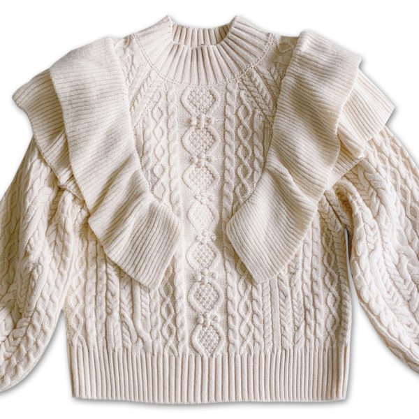 pure color puff sleeve women knitwear elegant pullover double layer cable knit top knitted sweater