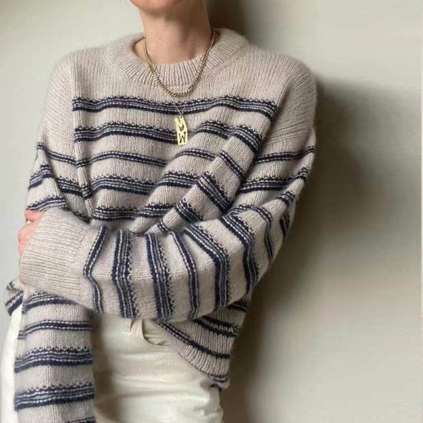 Autumn winter round neck casual pullover sweaters women long sleeve striped fashion jumper mujer