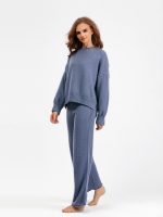 Knitwear o- neck ribbed pullover sweater 2 piece sets women wide leg pants oversize casual knitted outfits