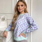 hot sales winter o-neck pullover geometric pattern Knitwear women casual oversize short sweater