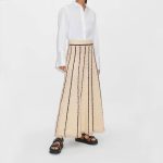 hot selling high waist knitted midi skirts elastic women elegant tassel A-line striped dress