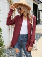 Autumn winter solid color pleated knitted long sleeve sweater coat women elegant cardigan