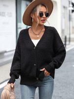 Fall winter V-neck single-breasted button solid color knitwear oversize casual women cardigan sweater
